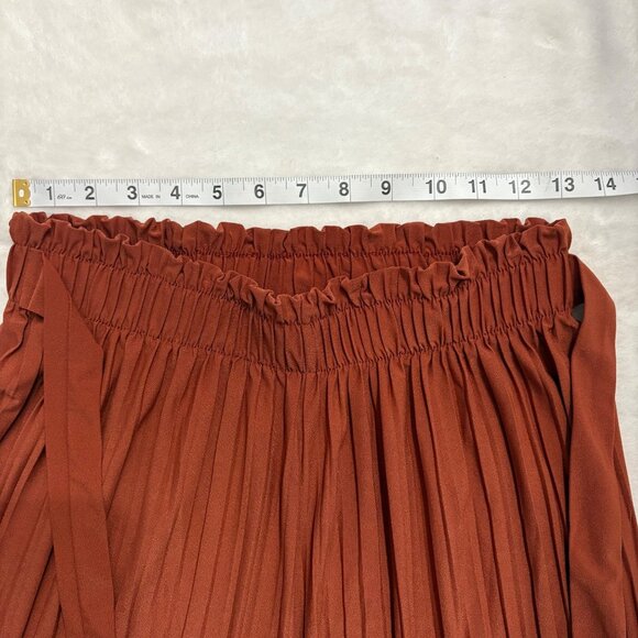 Chic Pleated Wide-Leg Rust Pants With Elastic Waist & Tie Belt Womans Size Large - Picture 4 of 6